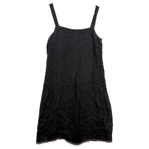 Finity Dress‎ Womens 12 Black Linen Sleeveless Lined Side Zip Sheath Scallop Hem